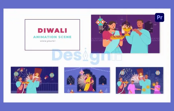 Vector Diwali Celebration Flat 2D Character Animation Scene